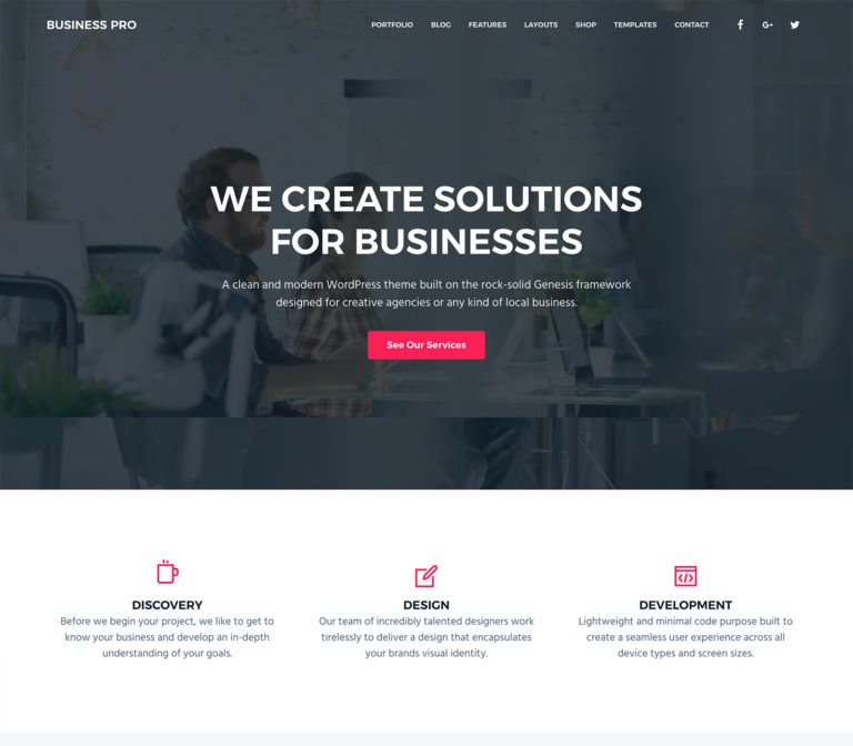 Busineess Pro Theme is shwoing in red and black