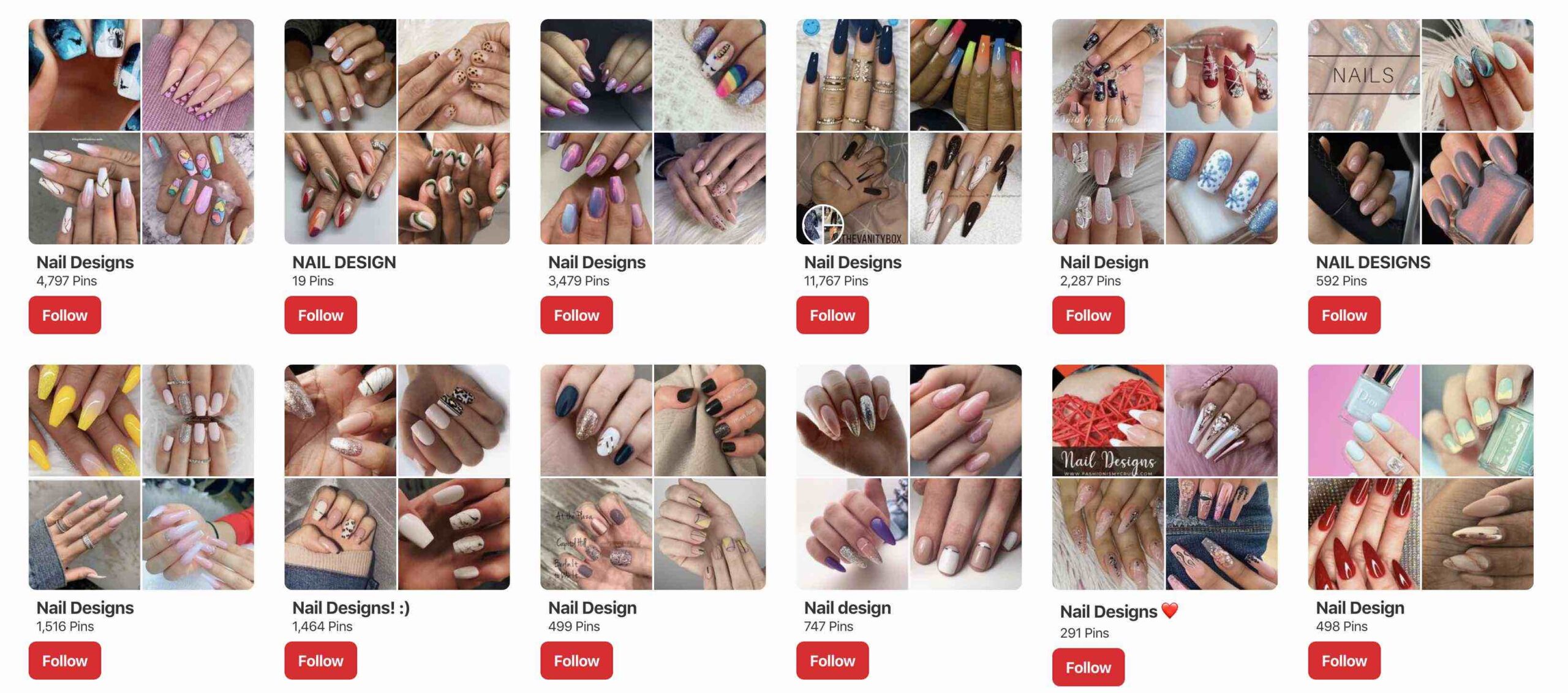 Similarly, if we search for nail designs and drop down the menu to show people, we see profiles who also rank for Nail Design.