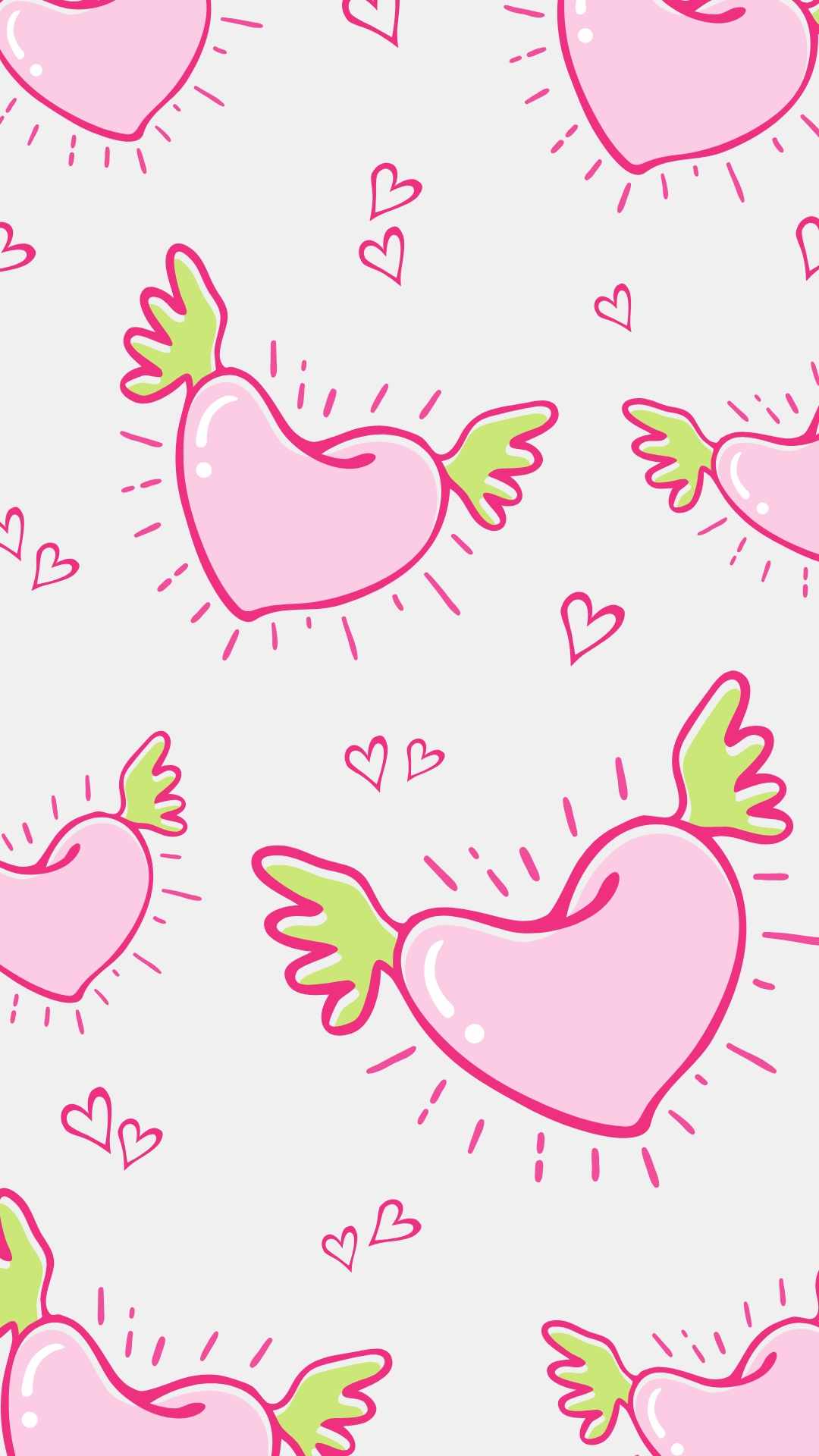 Valentines Day Background iPhone Wallpaper Pink Hearts with Green Wings