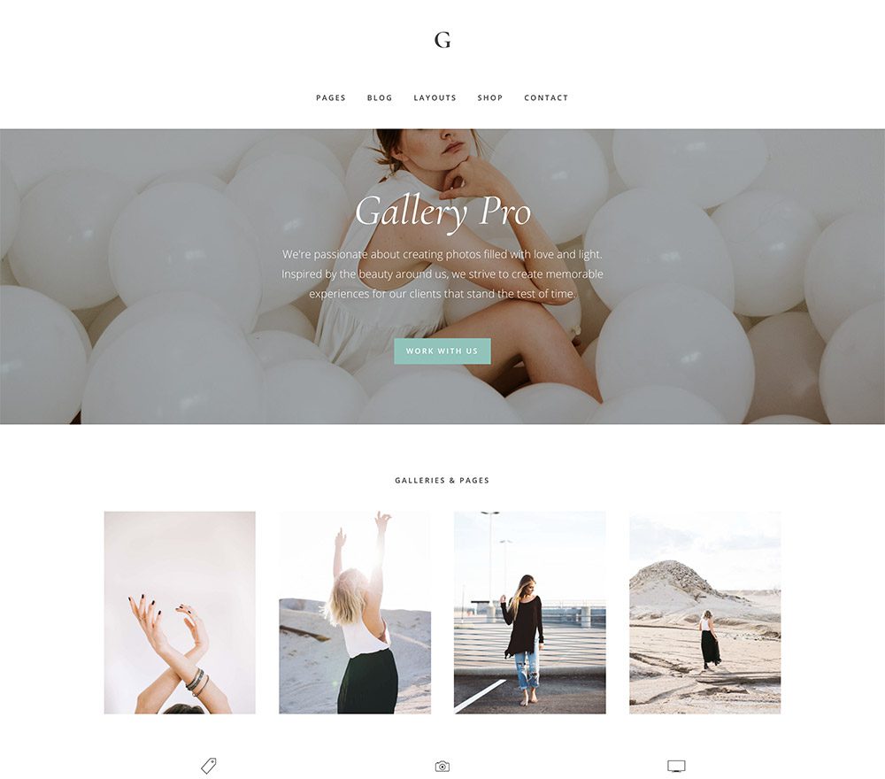 Gallery Pro is a posh yet minimalist theme. It offers a warm welcome that is streamlined and full of light. With a winning combination of full-stretch and gallery images as well as beautiful typography, this theme offers loads of page, layout, and customization options.