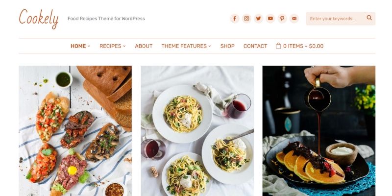 Cookely is the next-level WordPress theme for your food blog. Simple, yet packed with complex features, it provides flexibility for organizing your recipes in a compact, functional, and stylish layout.