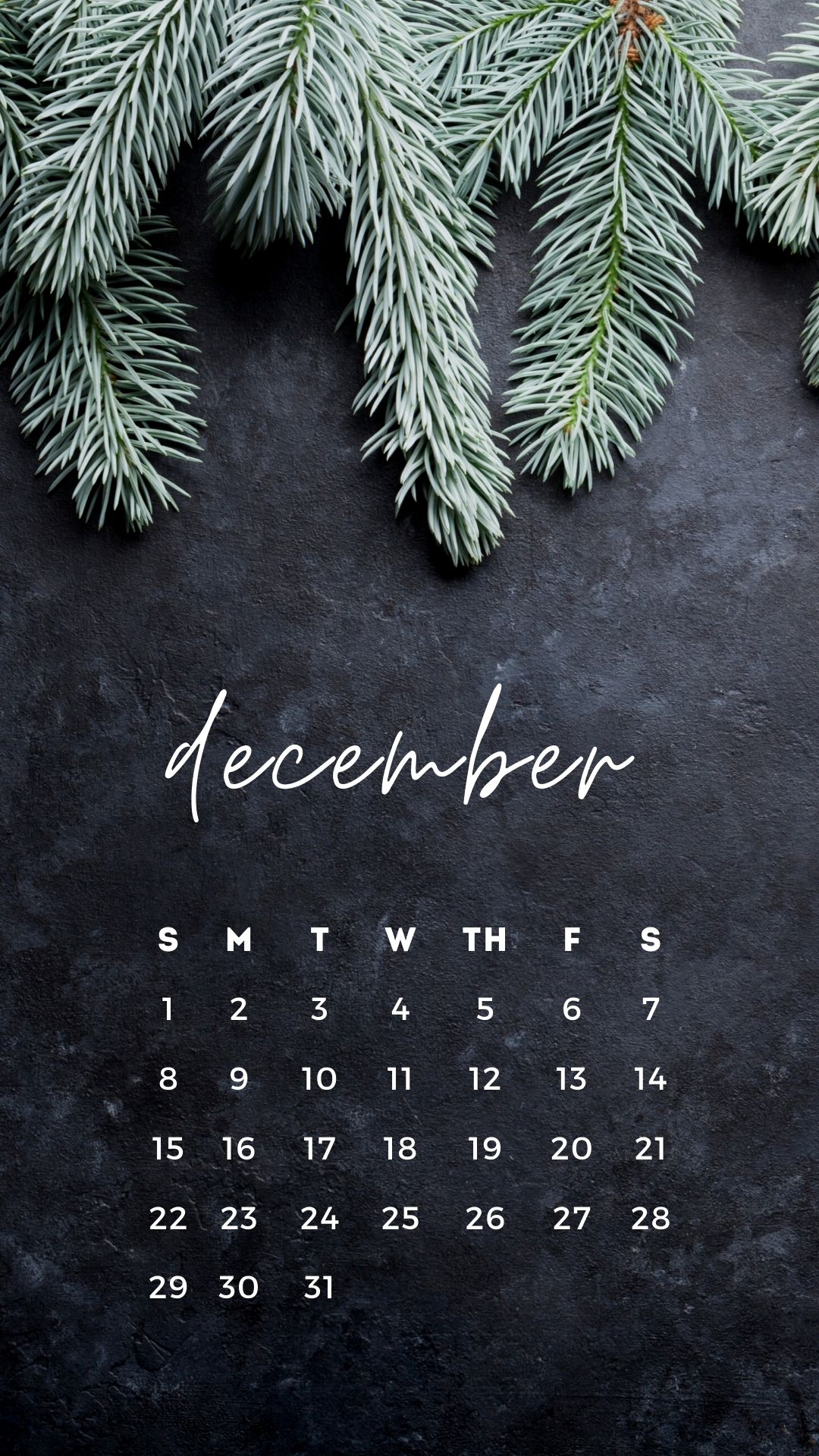 Christmas Wallpaper or winter background for iphone with December Calendar 