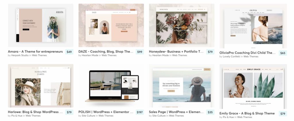 Creative Market has over 3,200 WordPress templates available from $2 to $349. Categories include: