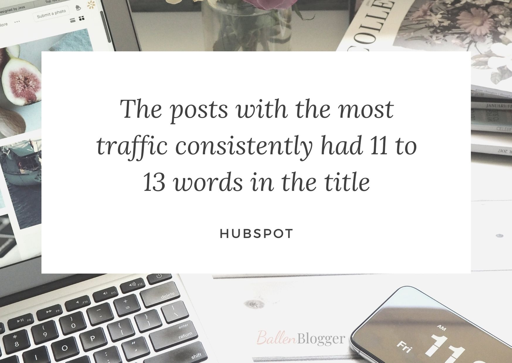 Hubspot says that in their study, they showed that the posts with the most traffic consistently had 11 to 13 words in the title. 