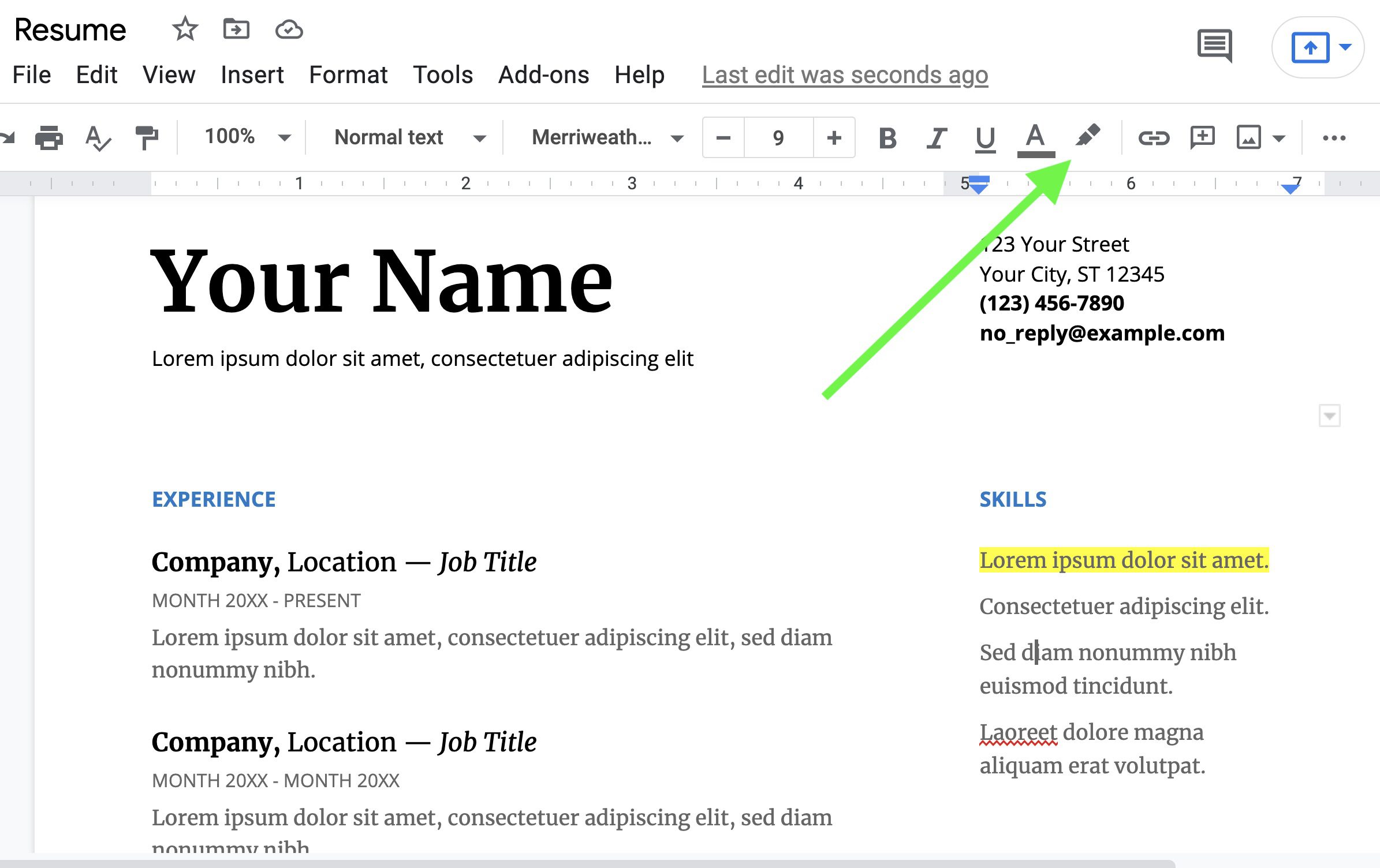 While it used to take several steps including add-ons to highlight in Google Docs, it's now easy using the editor. Simply drag your mouse over the section you wish to highlight. Choose the highlight icon, select a color, and enter/return. 