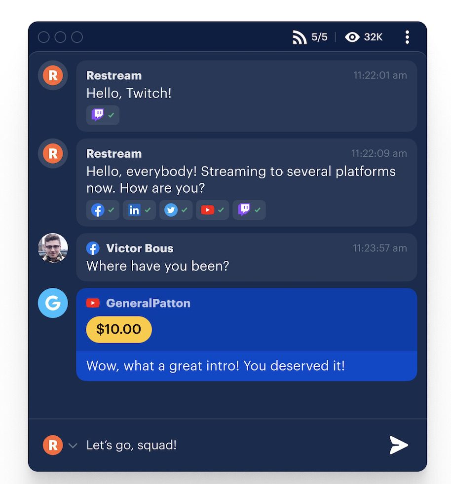 Another great thing about Restream is that their chat feature allows you to choose where it will be displayed; this means that if you prefer for the chat window to appear directly underneath your live stream, then you can have it placed there. 
