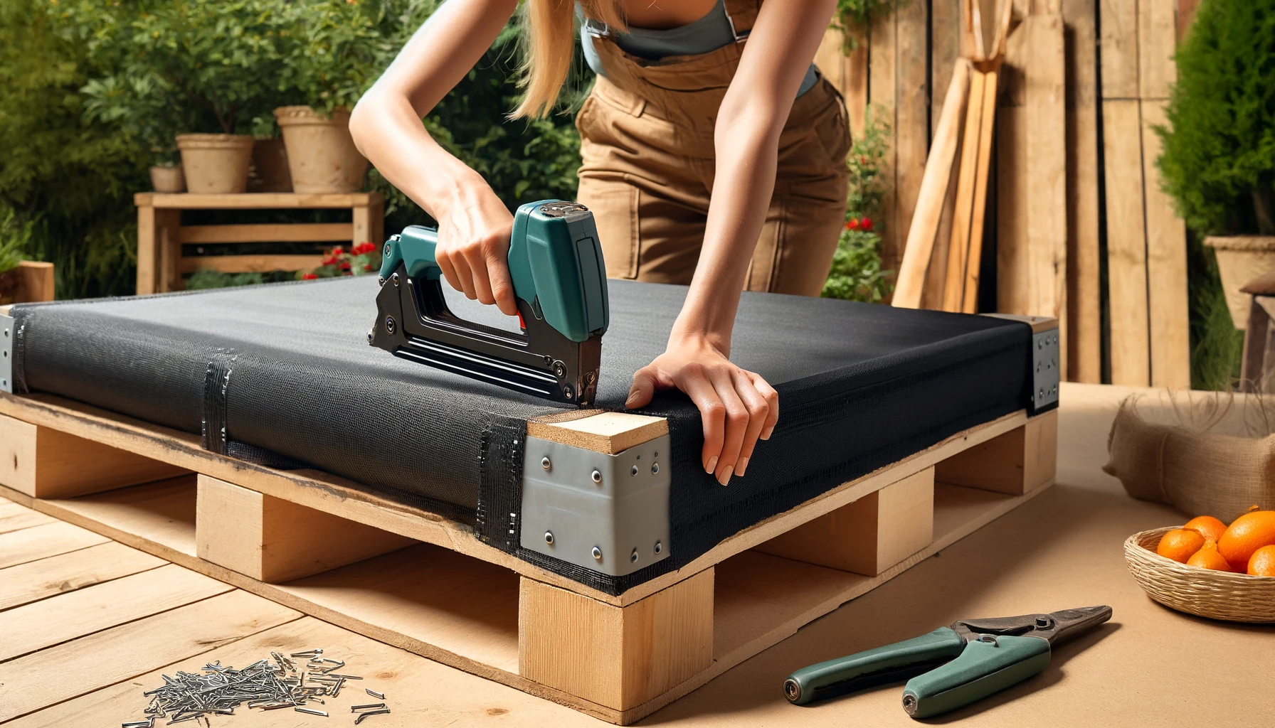 Cut the landscape fabric to cover the back, bottom, and sides of the pallet. This fabric will hold the soil in and prevent it from spilling out. Use a staple gun to securely attach the fabric, making sure there are no gaps for soil to leak through.
