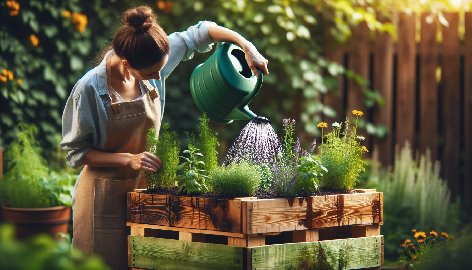 Give your new planter a good watering. The first watering should be thorough to help the plants settle in and spread their roots. Water according to the needs of the plants you have chosen.