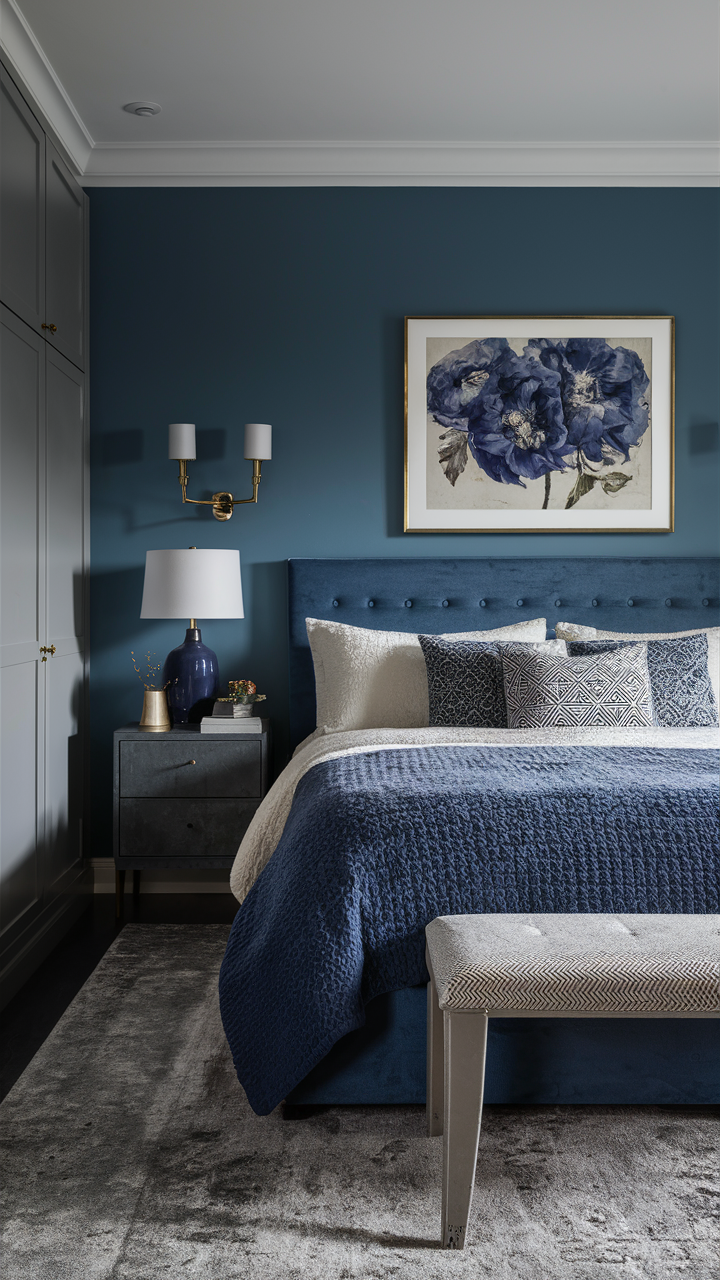 Description: A classic combination, blue and gray offer a sophisticated and mature look. Use plush textiles and luxurious finishes to enhance the elegance.