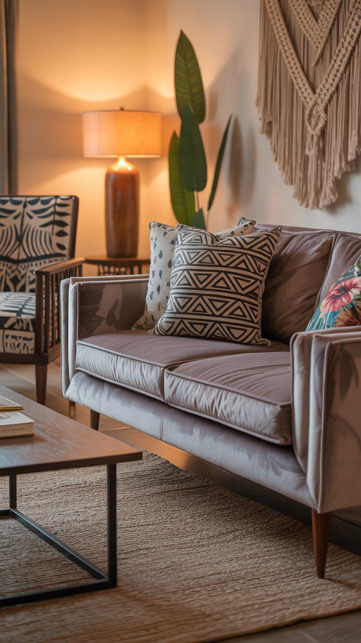 Start with the foundational pieces, like a sleek mid-century modern sofa or a clean-lined coffee table. Then, begin layering in textures. This could mean adding a soft velvet throw on the sofa, a woven jute rug underfoot, or macramé wall hangings that add movement to the room. Each layer of texture serves a purpose—not just filling space, but adding visual weight, comfort, and personality.