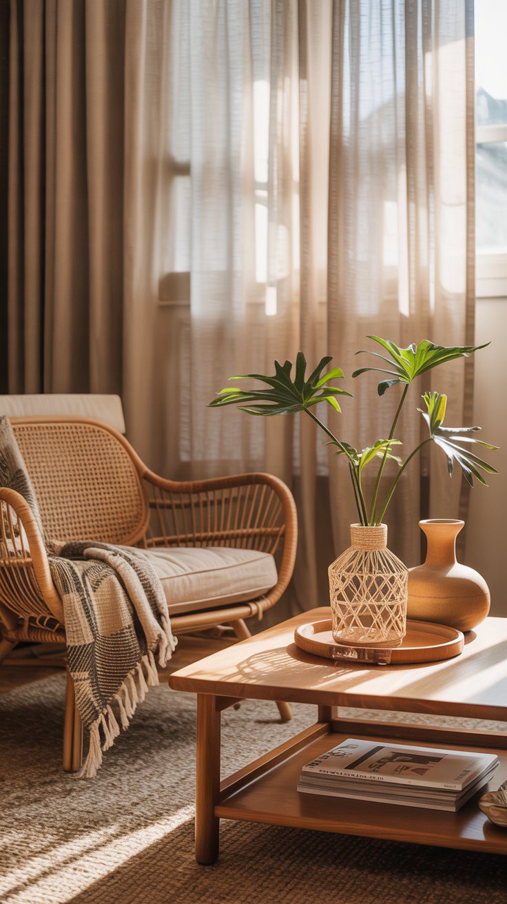 Mid-century modern boho thrives on natural textures—rattan, wood, stone, and woven elements. These materials don’t just fill a space—they give it depth, warmth, and character. The secret is finding that balance between the sleekness of mid-century design and the grounded, earthy vibes of boho style.