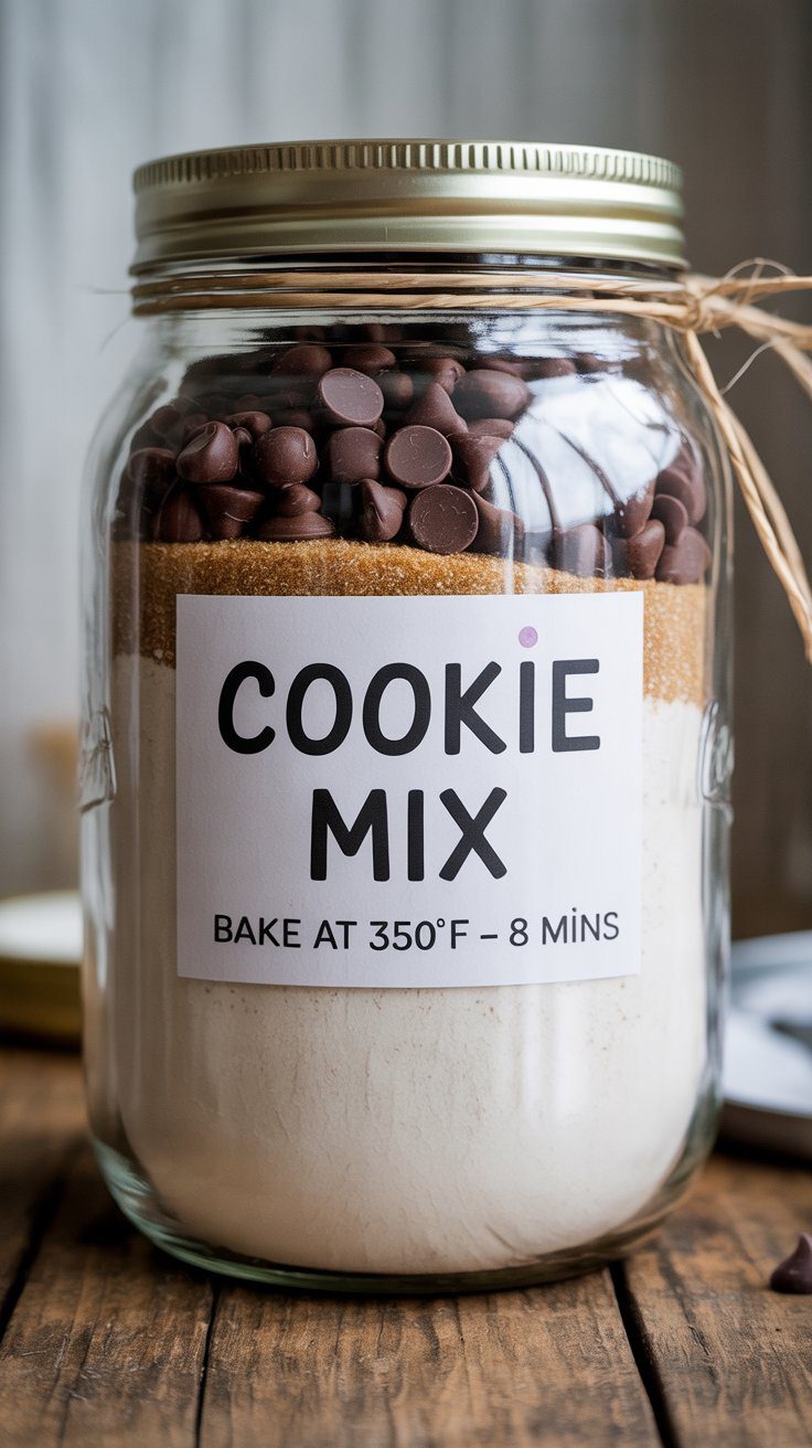 DIY Cookie Mix Gift Jar Recipe: Easy Homemade Chocolate Chip Cookie Mix in a Jar with Baking Instructions.
