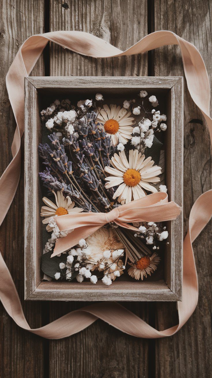 Create a timeless keepsake with this DIY dried flower shadow box. Featuring pressed lavender, daisies, and baby’s breath in a whimsical design, this project is perfect for preserving special memories.