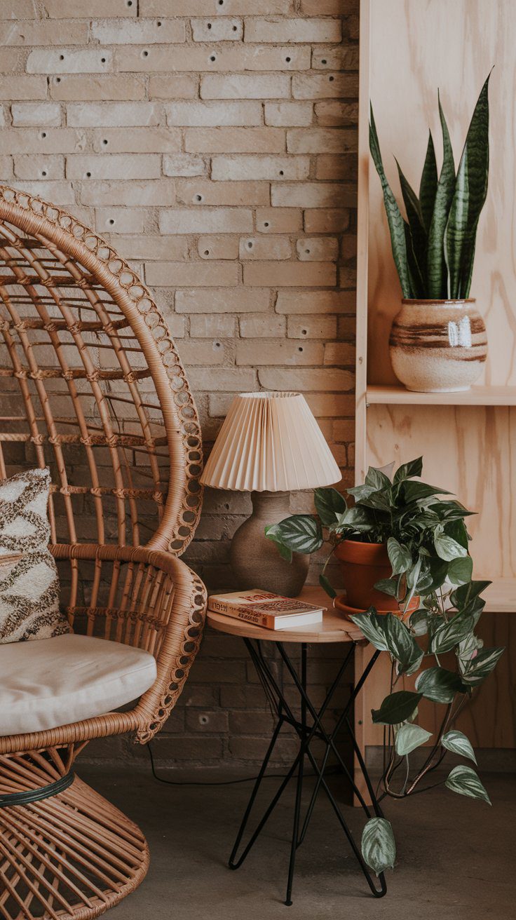 Plants are non-negotiable in a boho reading nook—they add life, texture, and a natural vibe.How-To:Choose low-maintenance plants like pothos, snake plants, or ferns.Use wicker or ceramic pots for a boho look.Hang trailing plants from hooks or shelves.