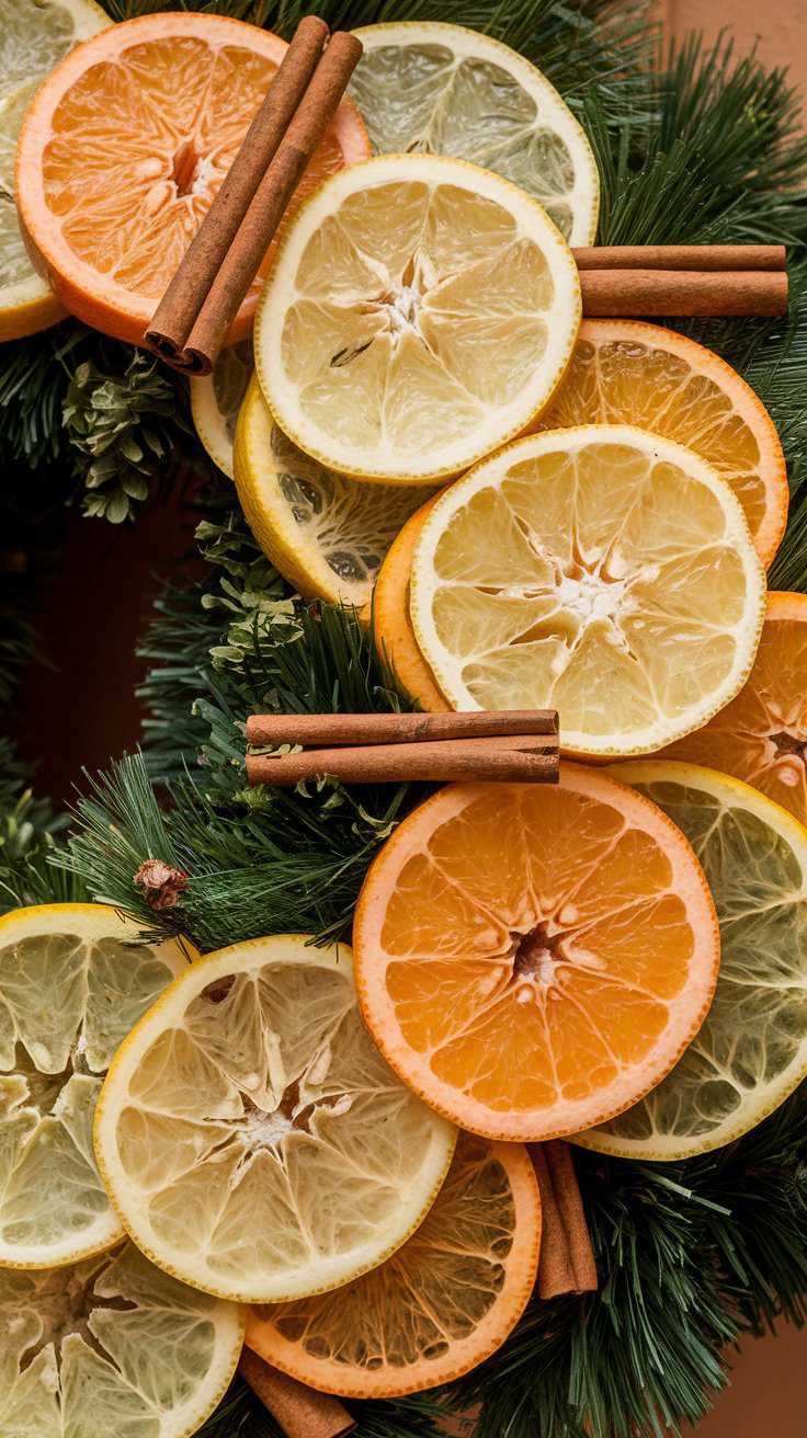 Picture this: Bright orange and yellow citrus slices contrast beautifully with the deep, earthy tones of cinnamon sticks. Strung together, the garland adds a festive pop of color and a warm, spicy aroma to your holiday décor.
