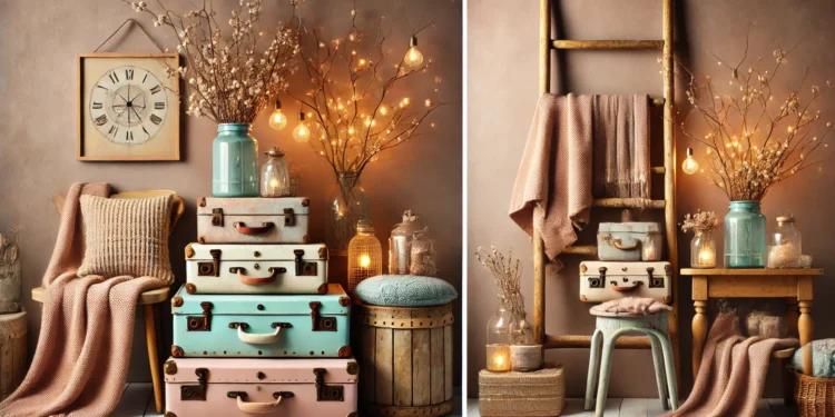Discover 12 stunning ways to transform flea market finds into beautiful home décor! From rustic ladders to vintage suitcase tables, this blog offers DIY ideas to inspire your next treasure hunt. Perfect for boho and vintage home enthusiasts.