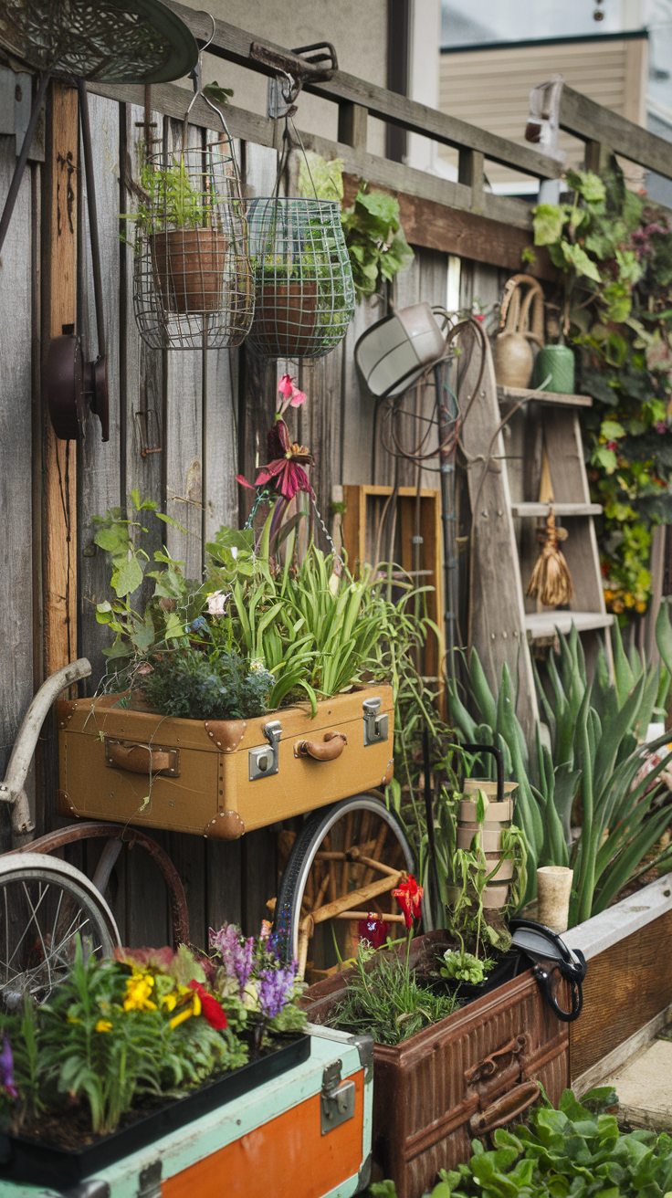 DIY Hippie Garden Ideas: Upcycling Be creative and give new life to everyday things in your hippie garden. Use old wire baskets for hanging plants, or vintage suitcases as plant holders. Upcycled garden decor adds a unique touch to your garden.