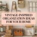 Discover a curated selection of vintage-inspired home organization items, featuring wooden crates, baskets, shelves, and storage boxes. Surrounding a sign that reads Organization Ideas for Your Home, each piece embodies timeless charm and functionality.