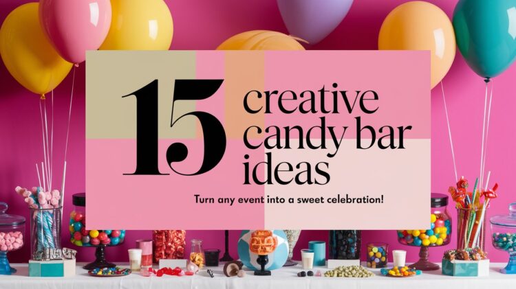 Transform your event into a delightful celebration with 15 creative candy bar ideas. Picture a vibrant treat table adorned with balloons and jars filled to the brim with assorted candies, set against an eye-catching pink backdrop. Let your sweet imagination take center stage!.