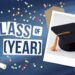 A festive graduation-themed image featuring a fun graduation party setup with a photo of a cap, colorful confetti, and creative decorations. A diploma and wax-sealed letter add elegance. Text reads Class of [Year].