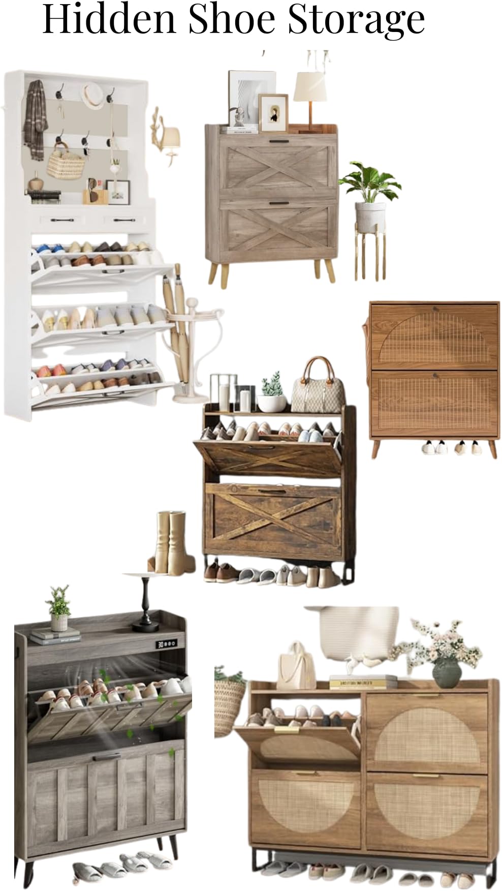 Explore the latest in stylish hidden shoe storage with a curated collection of six chic cabinets—each showcasing sleek wood finishes, organized shoes, and elegant decor accents. Find inspiration for the best shoe cabinet solutions to elevate both function and style in your home.