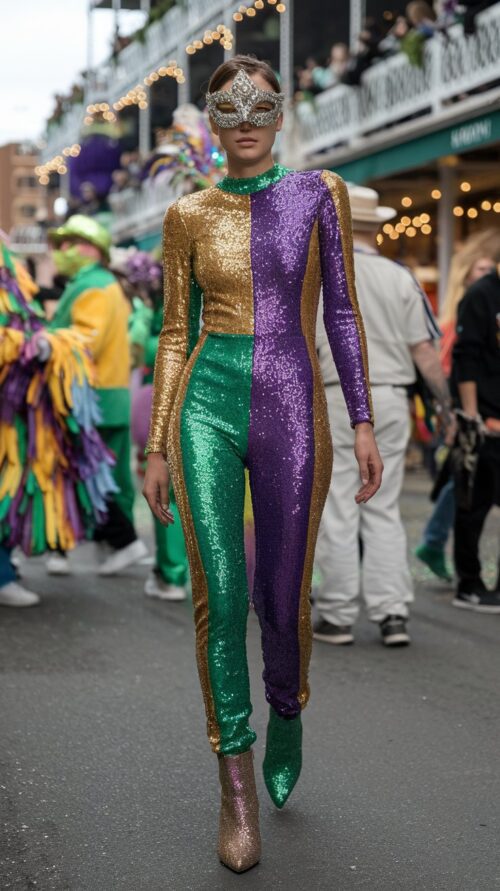 Mardi Gras Parade Scene Button Up Cardigan