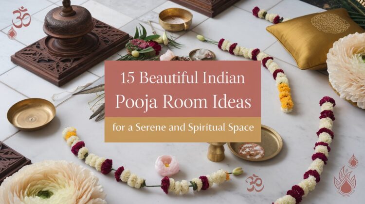 Transform your pooja space into a serene and spiritual sanctuary with these 15 beautiful ideas. Adorn your marble floor with traditional Indian decor, including flower garlands, brass bowls, and the symbolic Om amidst floral motifs. Discover how elegant touches can elevate the ambiance of your sacred room.