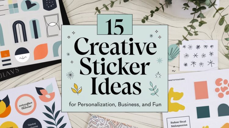 Explore 15 creative sticker ideas that blend vibrant geometric designs and plant motifs to add a personalized flair to projects or elevate business branding. Set against a light green backdrop adorned with decorative leaves, these stickers offer exciting options for personalization, business enhancement, and fun.