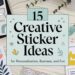 Explore 15 creative sticker ideas that blend vibrant geometric designs and plant motifs to add a personalized flair to projects or elevate business branding. Set against a light green backdrop adorned with decorative leaves, these stickers offer exciting options for personalization, business enhancement, and fun.