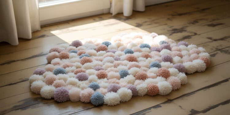 Create a whimsical, budget-friendly cloud-shaped PomPom Rug using pastel yarn and Dollar Store supplies—perfect for brightening any sunlit space.