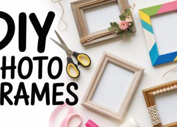 Discover creative inspiration for handmade photo frames with supplies like ribbons, glue, and flowers on a clean white background.