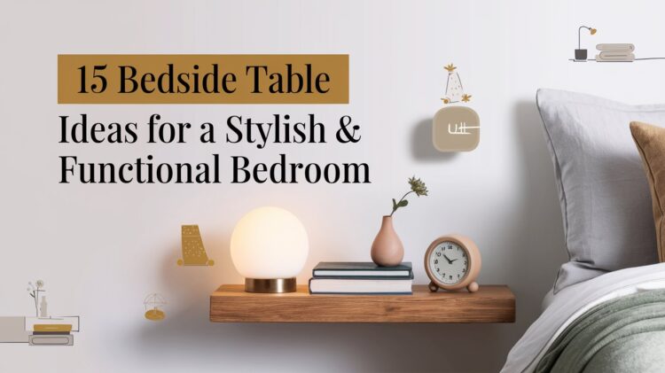Explore 15 innovative bedside table ideas that blend style and functionality, featuring modern wooden shelves adorned with chic lamps, elegant vases, books, and classic analog clocks. Embrace minimalist design to enhance your bedroom decor.