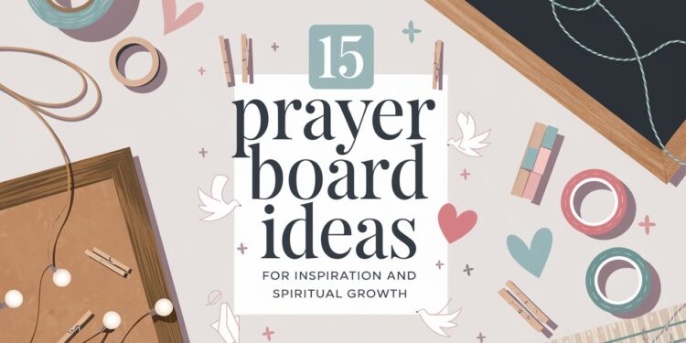 Explore the enchanting world of crafting with an inspiring flat lay featuring vibrant ribbons, charming clothespins, whimsical heart and star cutouts, and a luminous string-lit board. At the heart of this creative display is a card introducing 15 Prayer Board Ideas for Inspiration and Spiritual Growth, inviting you to delve into innovative ways to enrich your spiritual journey through artful expression.