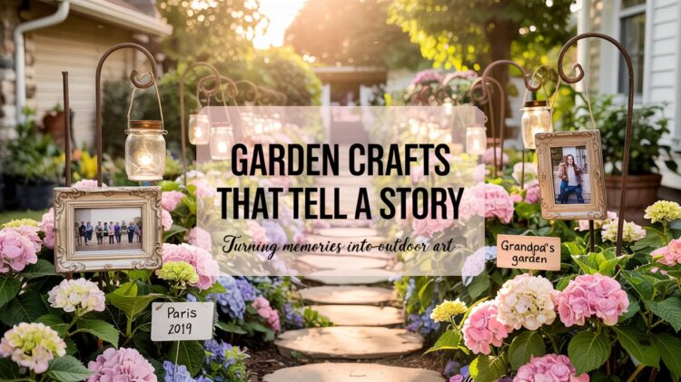Transform your garden into a nostalgic retreat with DIY crafts—like blooming hydrangeas, photo displays, and personalized signs—that celebrate cherished memories through creative outdoor decor.