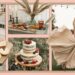 Celebrate the artistry of modern weddings with this collage of inspirations: a radiant bride, elegant cakes adorned with berries, abundant cheese and fruit platters, and stylish boho decor featuring candles, pampas grass, and natural wooden accents—perfect for a chic bridal shower.