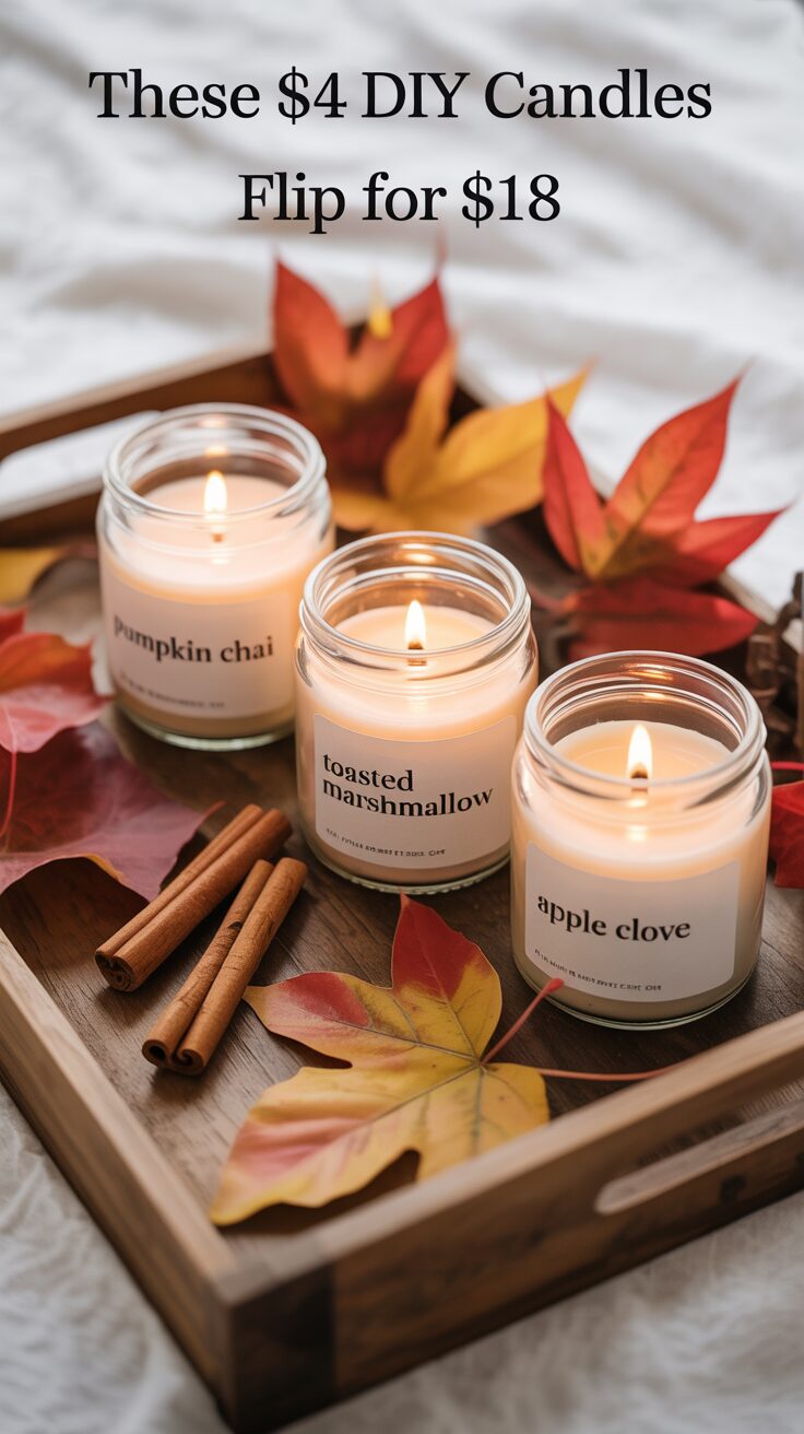 These sell themselves. Fall shoppers are obsessed with scent — and the moment “pumpkin spice” hits the air, it’s game on. Homemade candles in warm, spicy scents like pumpkin chai, apple clove, or toasted marshmallow trigger nostalgia and make perfect hostess gifts, teacher gifts, and impulse buys.