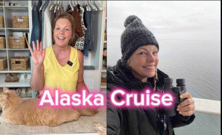A woman transitions from cozy days at home with her cat to adventurous exploration on an Alaskan cruise, illustrating the excitement of stepping out of everyday comfort zones to embark on a seven-day voyage.
