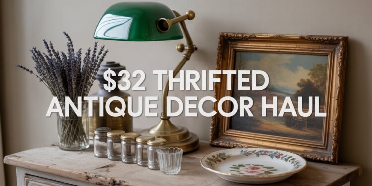 Discover how a $32 thrift haul brought together unique home decor finds, including a vintage lamp, dried lavender, glass jars, and artful accents—perfect for creating charming and personalized spaces on a budget.