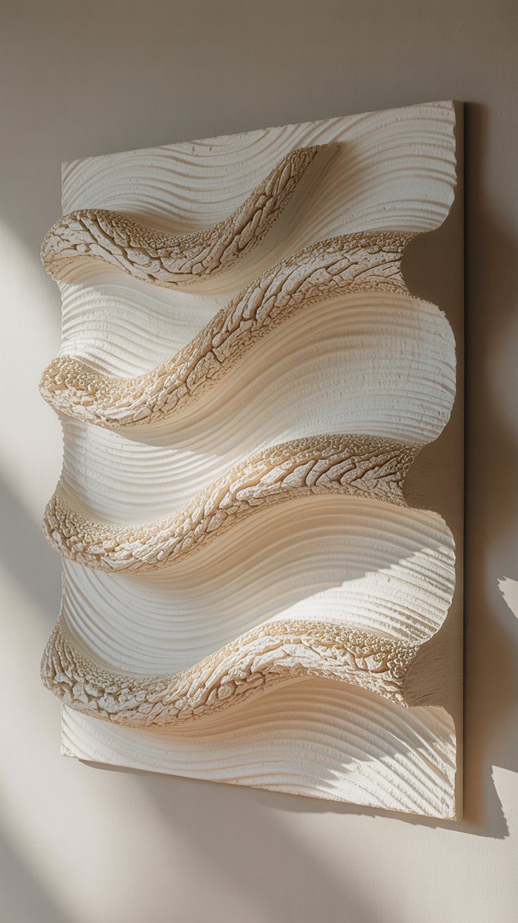 Anthropologie’s wall art always feels handmade — soft texture, minimal tones, and those quiet plaster details that make a blank wall look curated, not cluttered. This DIY version gives you that same sculptural depth using just a few materials and an hour of creative play.