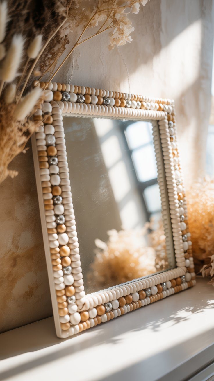 Nothing says Anthropologie like a statement mirror — especially one with layers of texture, shimmer, and handcrafted detail. This DIY brings that same luxe aesthetic using beads, paint, and a touch of imagination.