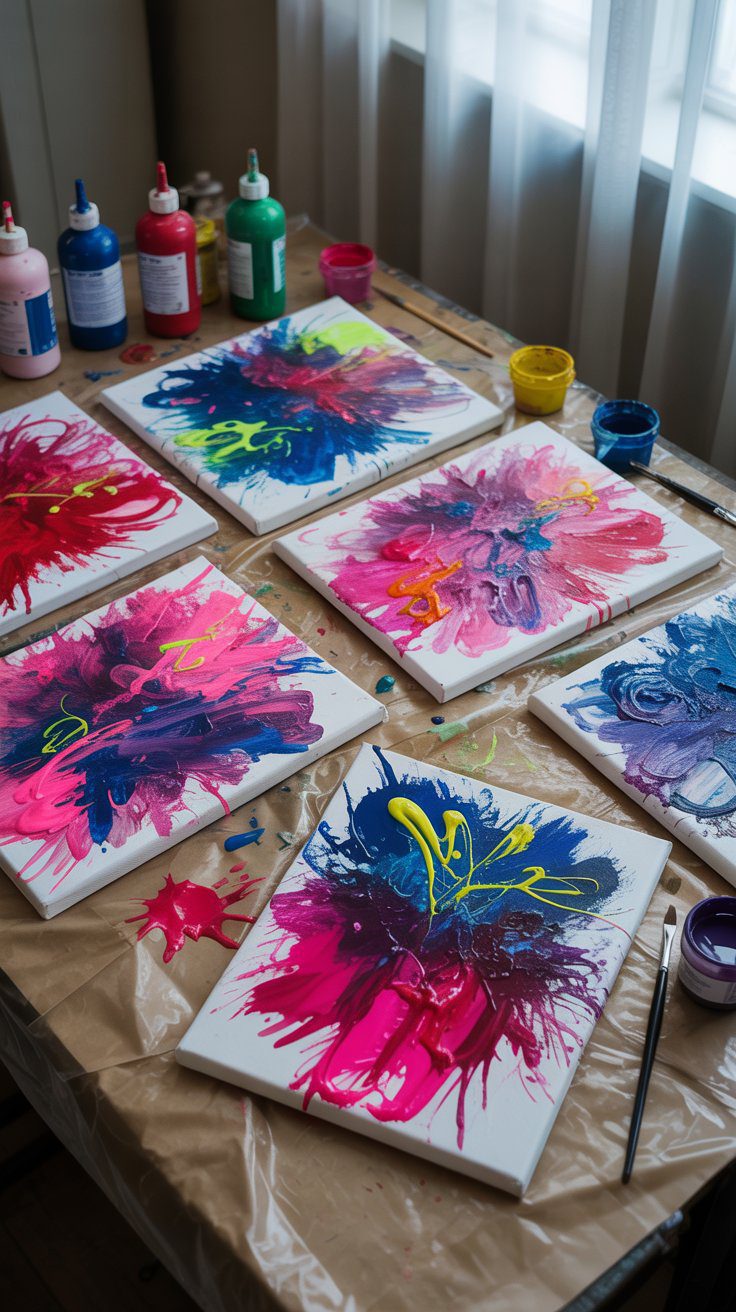 DIY Abstract Splatter Painting Ideas – Colorful Canvas Art Projects for Home Decor, Easy Crafts, and Creative Painting Inspiration.