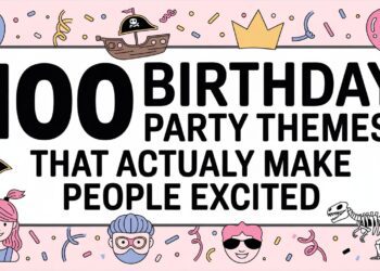 100 Fun & Unique Birthday Party Theme Ideas for Kids & Adults – Creative Party Inspiration with Balloons, Confetti, and Icons.