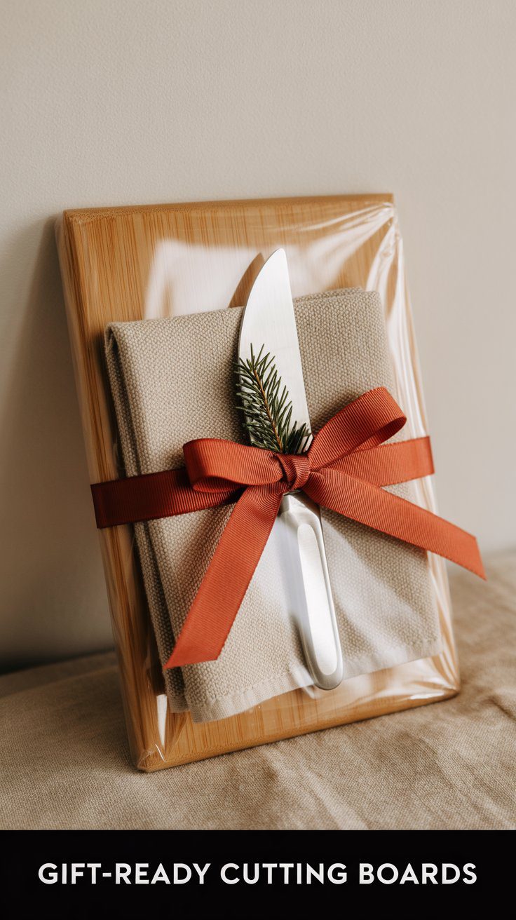 Holiday Gift Idea: Festive Cutting Board Set with Knife and Pine, Perfect for Christmas Hosting – Gift-Ready Kitchen Essentials.