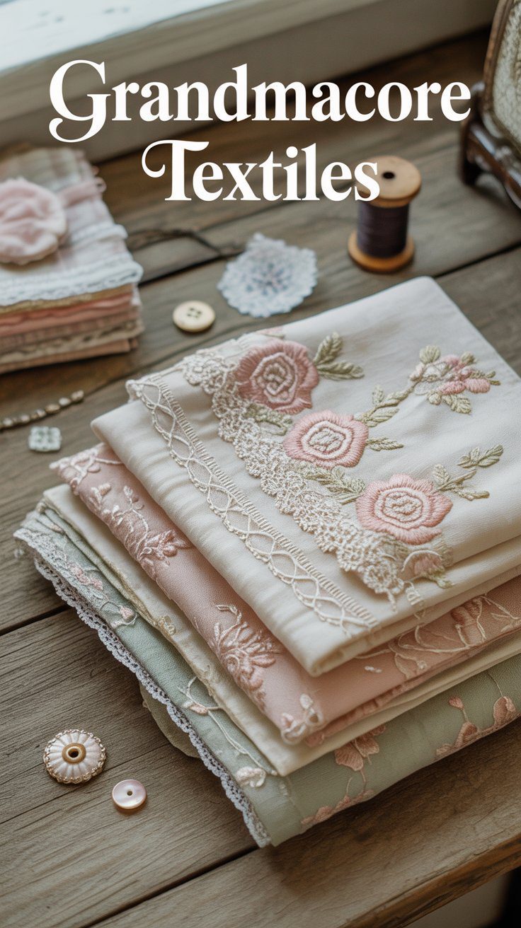 Discover how pastel embroidered Grandmacore textiles with lace, florals, and vintage touches define today’s coziest decor trend.