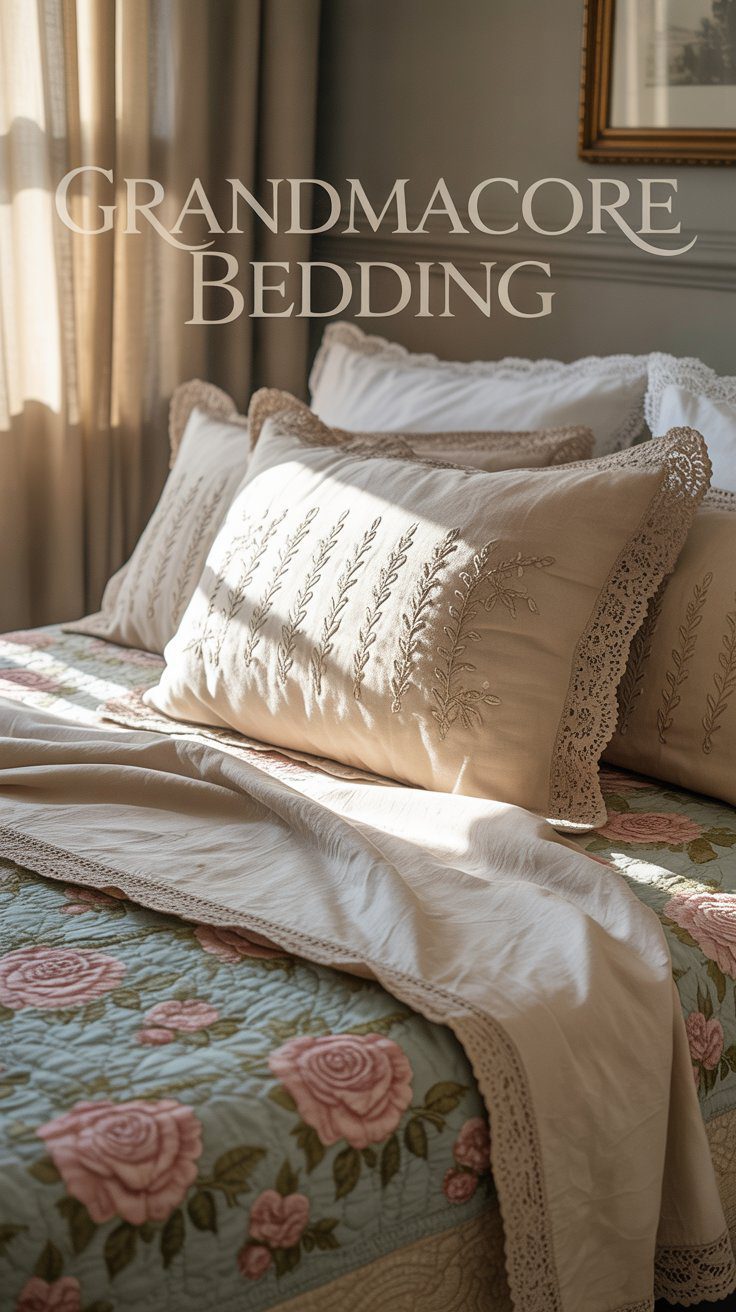 Create a cozy retreat with grandmacore bedding—learn about embroidered pillows, lace shams, rose quilts, and sunlit style tips.
