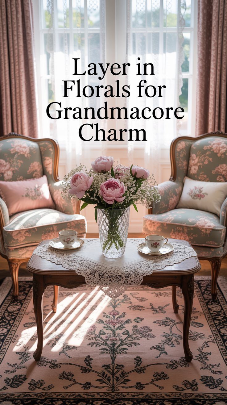 In "Create a cozy Grandmacore living room," discover tips on layering florals, pinks, and lace for ultimate charm and style.