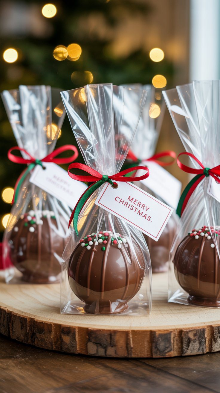 Festive Chocolate Sprinkle Christmas Treats Gift-Wrapped with Merry Christmas Tags – Holiday Dessert Ideas for Pinterest.