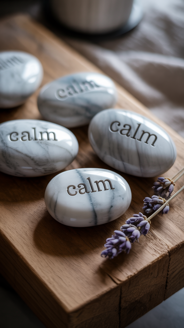 Calm Mindfulness Inspiration: Marble Stones and Lavender for Relaxation, Stress Relief & Home Decor Ideas.