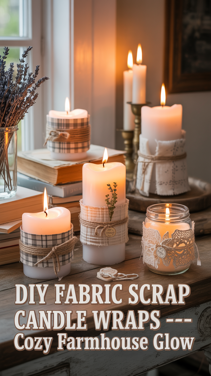 Pinterest got me again — this time with candles. I saw a photo of mason jars wrapped in fabric and twine, and suddenly I was digging through my scrap bin like a woman possessed. In ten minutes, my plain white candles looked like something from a boutique. Cozy, soft, and perfectly farmhouse.