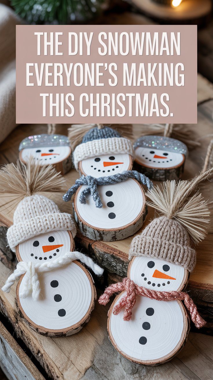 You won’t believe how simple these DIY snowmen are to make. With wood slices, paint pens, and repurposed sweater scraps, they look like they came from a designer holiday shop.